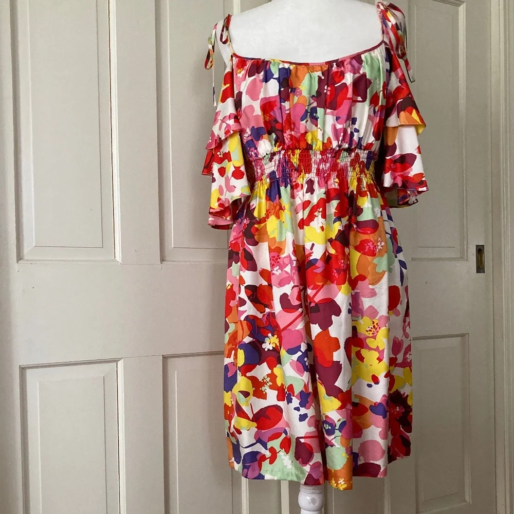 Boston Proper Floral Silk Dress w Spaghetti Ties SZ 16 - Picture 1 of 12